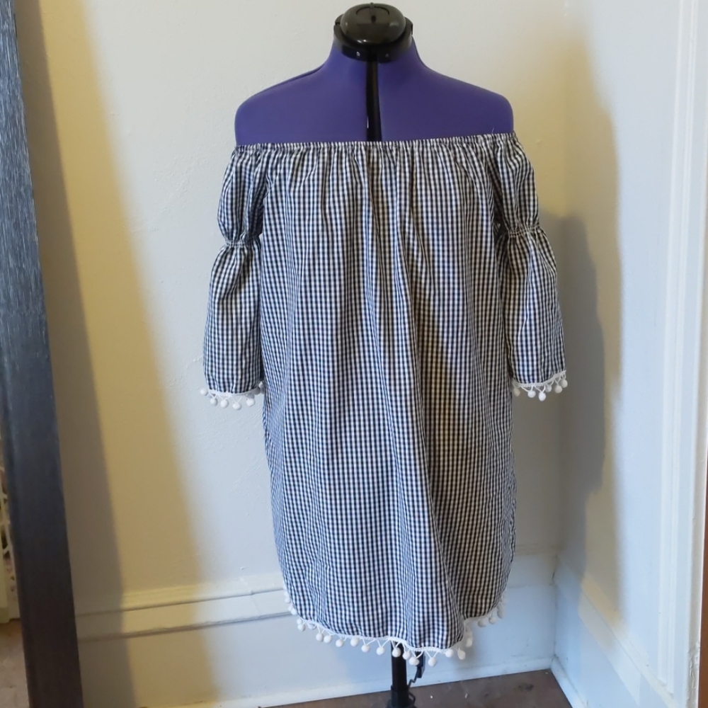 Off The Shoulder Pom Pom Dress